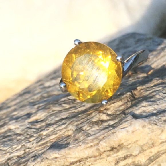 Golden Fluorite .925 Ring Sunshine Yellow Size 7 Sterling Silver - Picture 9 of 15